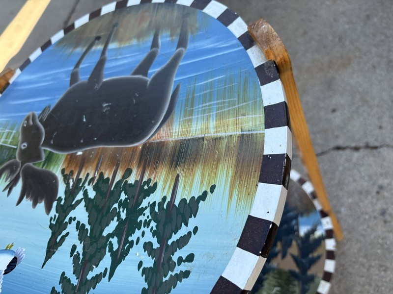 Wilderness Handpainted Scene Round 2 Tier Side Table w/ Oar Paddle Legs - Cabin gallery