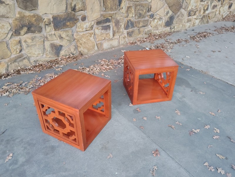 Fretwork Chinese Chinoiserie Stools Nightstands End Tables Bases Plant Stands