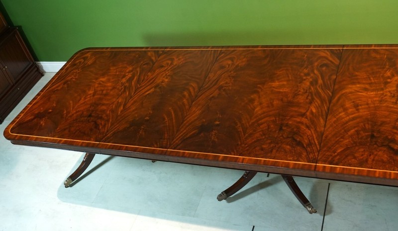 Large 3 Ped 12' Flamed Mahogany Duncan Phyfe Dining Table Seats 10-14 gallery