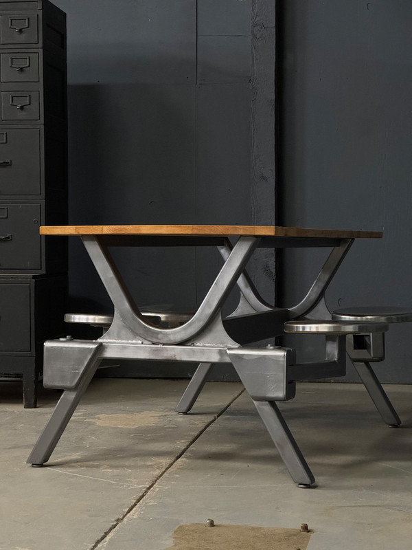 Industrial Table With Swing Out Seats gallery