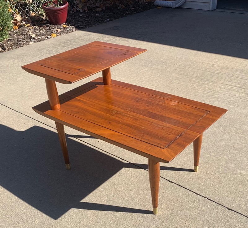 Mid Century Modern Bissman Solid Walnut Two-Tier Side Table / End Table 1959