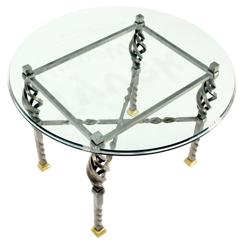 Wrought Iron Art Ornament Brass Tips Feet Oval Glass Top Side End Coffee Table gallery