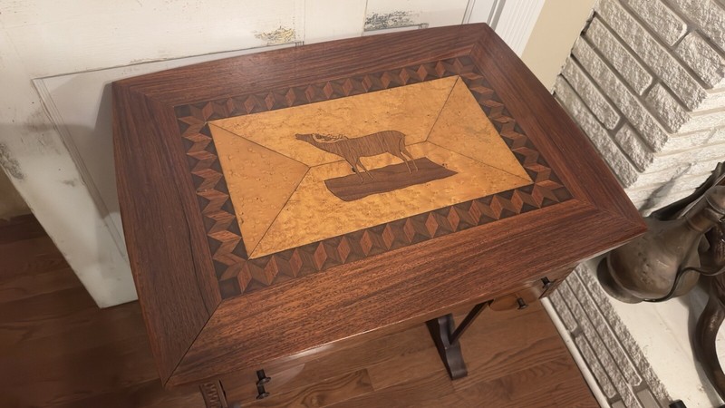 Antique Original Mahogany Wood Inlay End Table. gallery