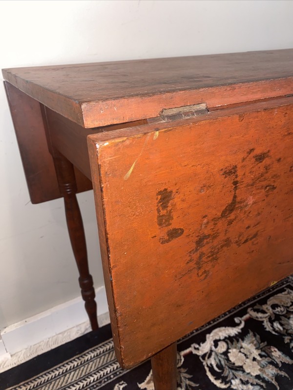 Antique 19TH Century Drop Leaf Table In Antique Red Paint gallery