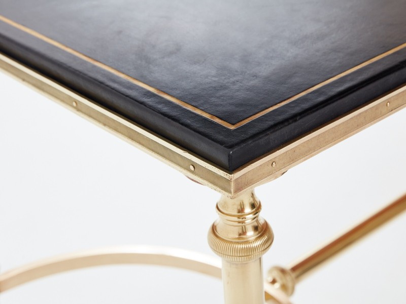 Maison Charles neoclassical coffee table brass black leather 1970s gallery