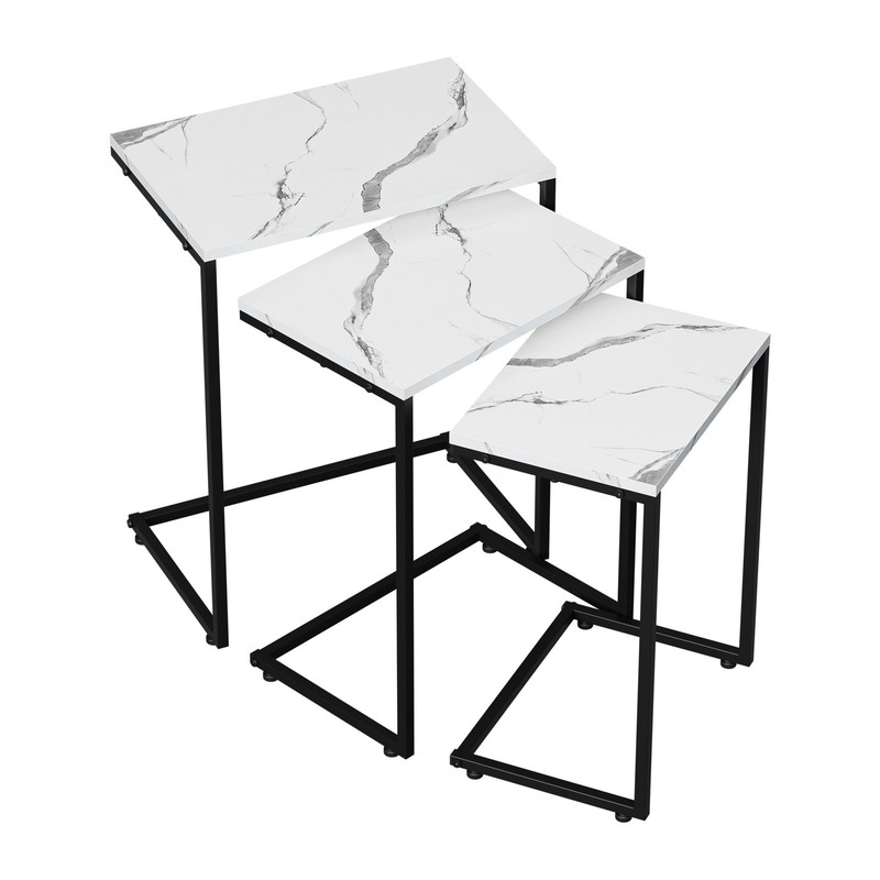 Nesting Coffee Table Set of 3 Industrial Stacking Accent End Side Tables White gallery