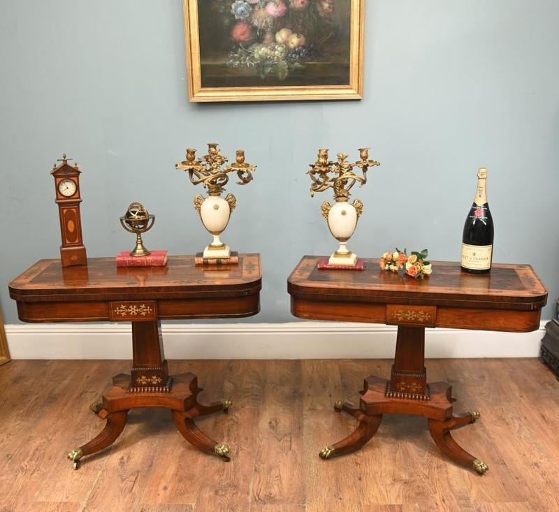 Period Regency Card Tables Games Brass Inlay 1810