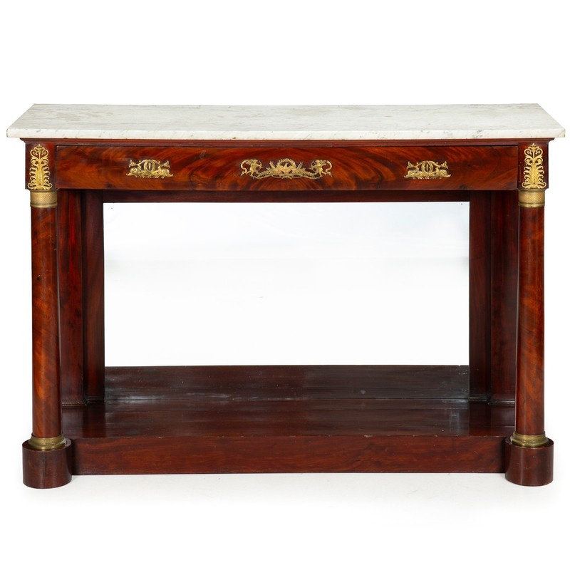 Fine French Empire Antique Mahogany Gilt Bronze Marble Pier Table circa 1820