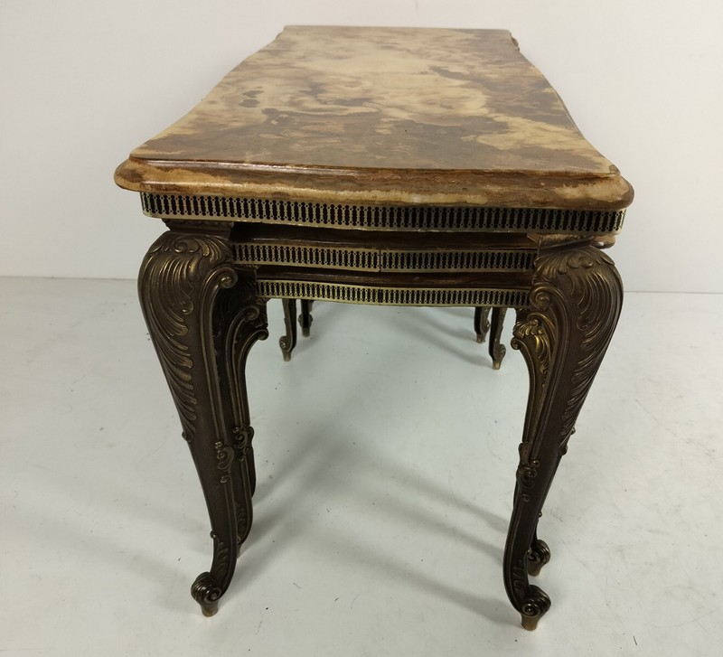 Set of 3 Nesting Stacking Coffee Side Tables Marble Onyx Brass Hollywood regency gallery