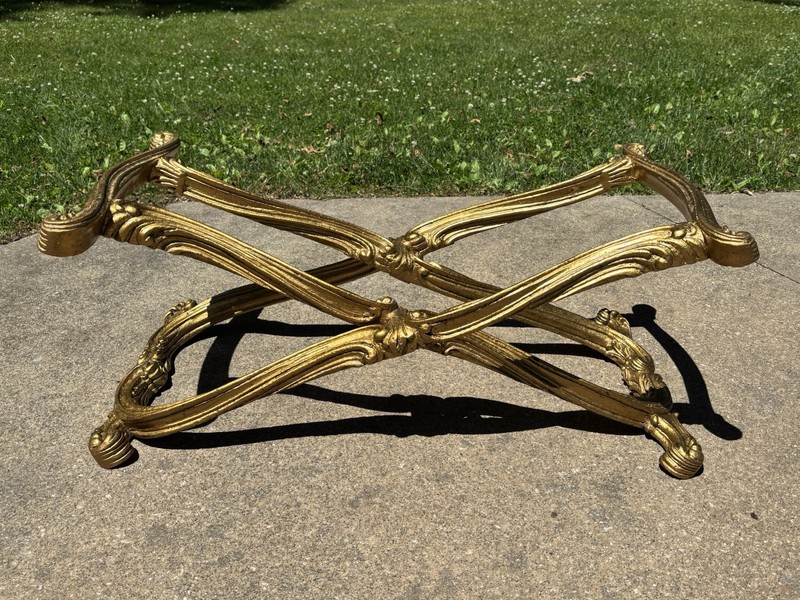 Vintage Francisco Hurtado Spanish Regency Giltwood Coffee Table X Base Stand gallery