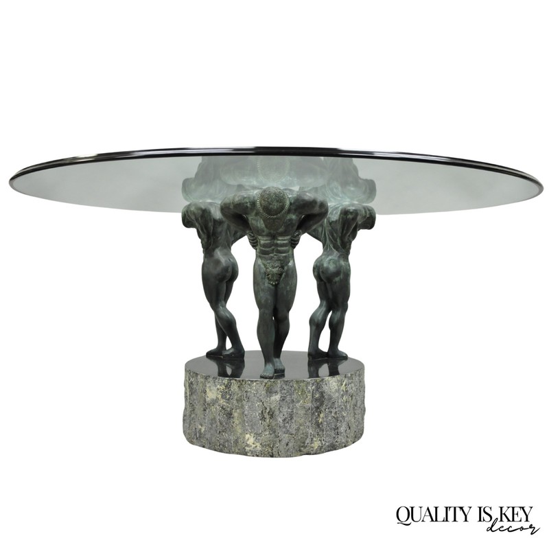 Maitland Smith Neoclassical Bronze Figural Greco Roman Pedestal Dining Table