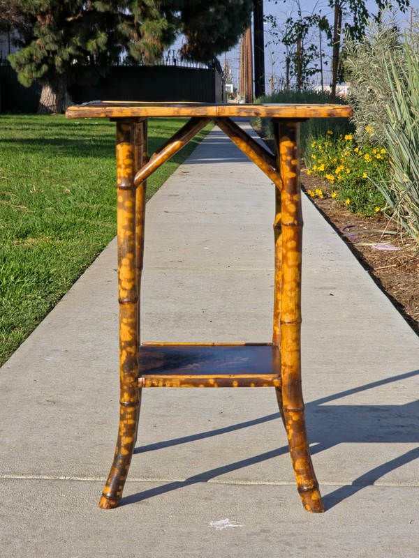 Rare Antique Chinoiserie Bamboo Table | Hand-Painted Lacquer Panels, c.1900 gallery