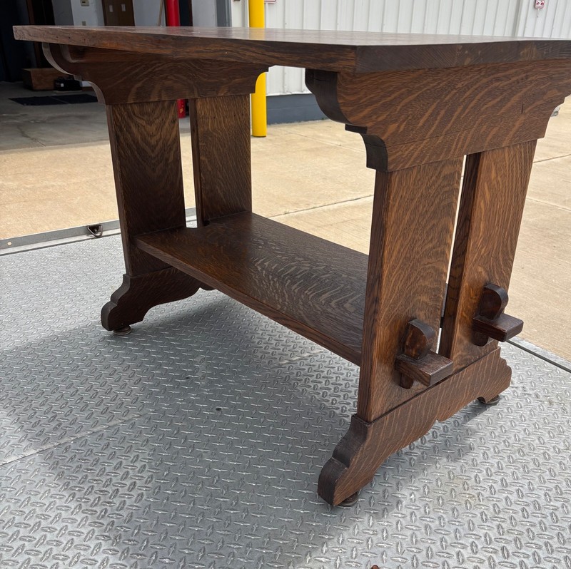 Stickley Arts & Crafts Mission Era Keyed Tenon Trestle Table Quarter Sawn Oak gallery