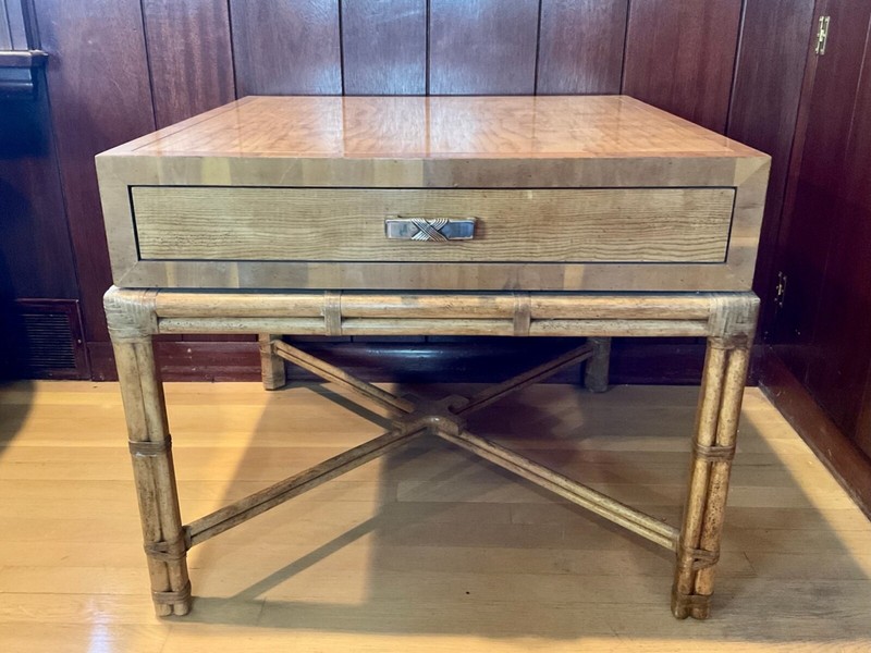 Vintage Henredon Single Drawer Bamboo Side Table