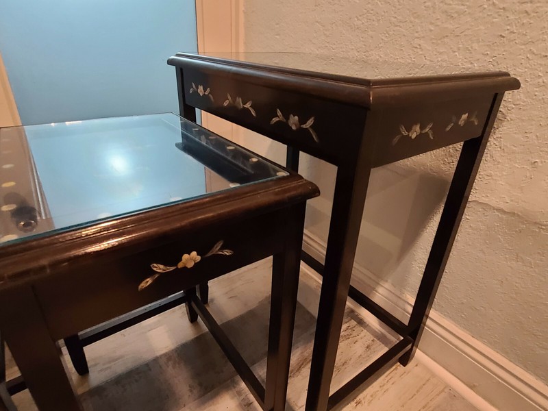Set of 4 Vintage Chinese Nesting Tables w/ Pearl & Abalone Shells Inlaid gallery