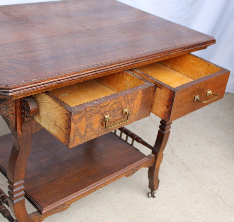 Antique Victorian Eastlake Oak Library or Lamp Table – Original finish gallery