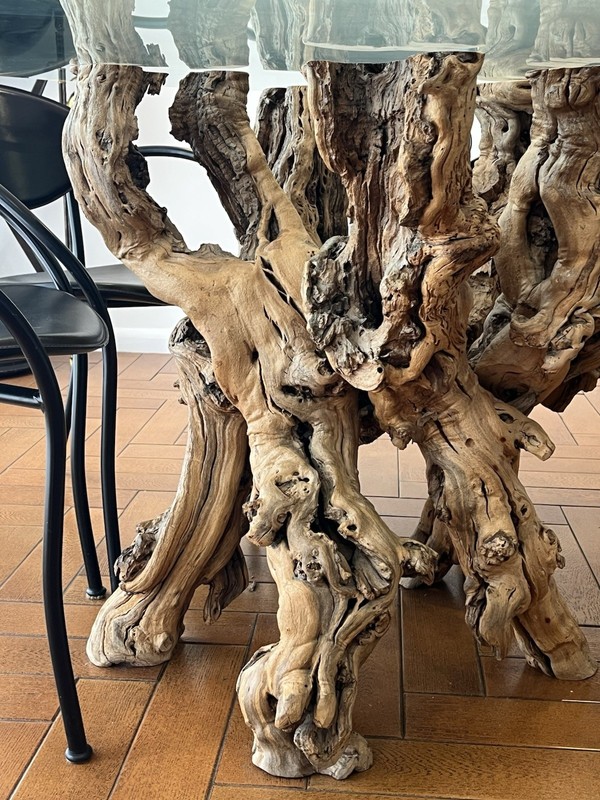 Vintage Tree Trunk Wood Base Dining Table 70s Modern Boho Needs Minor Repair gallery