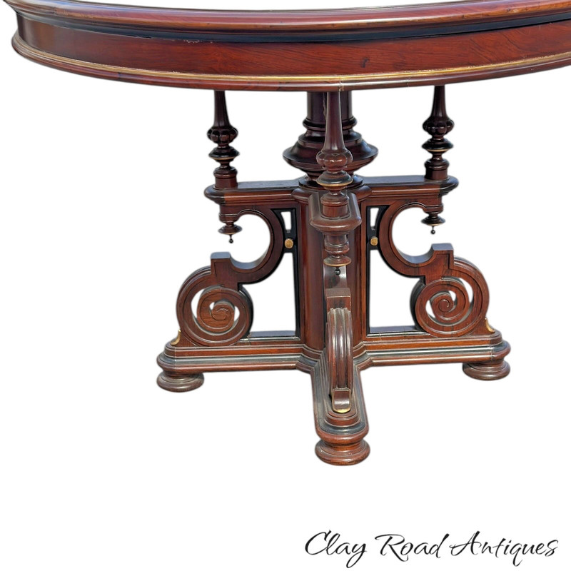antique rosewood victorian round marble top center parlor table large carved gallery