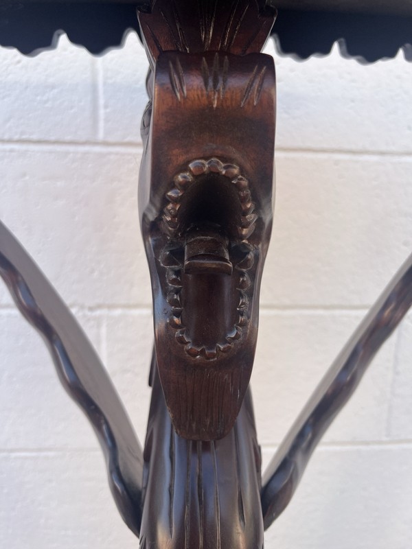 VINTAGE ORNATE WOOD CARVED DRAGON TABLE GOTHIC 43” TALL WALNUT gallery
