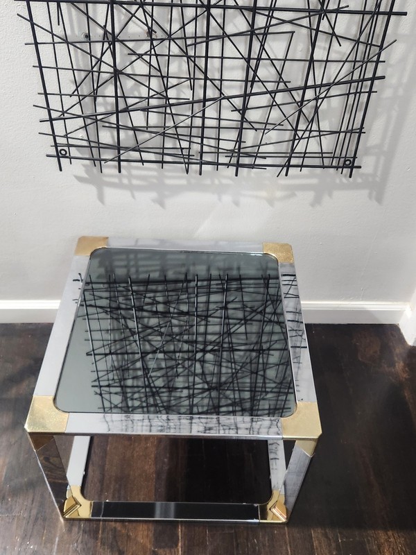 Vintage Chrome Brass Maison Jansen Style Hollywood Regency Square End Table gallery