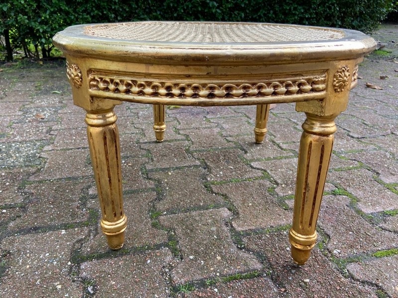 Coffee Accent Table French Louis XVI Vintage 1950s Gold Leaf Cane Beechwood gallery