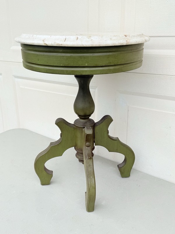 Antique Marble Top Mahogany Parlor Side Table Round Italy 14"x19" gallery