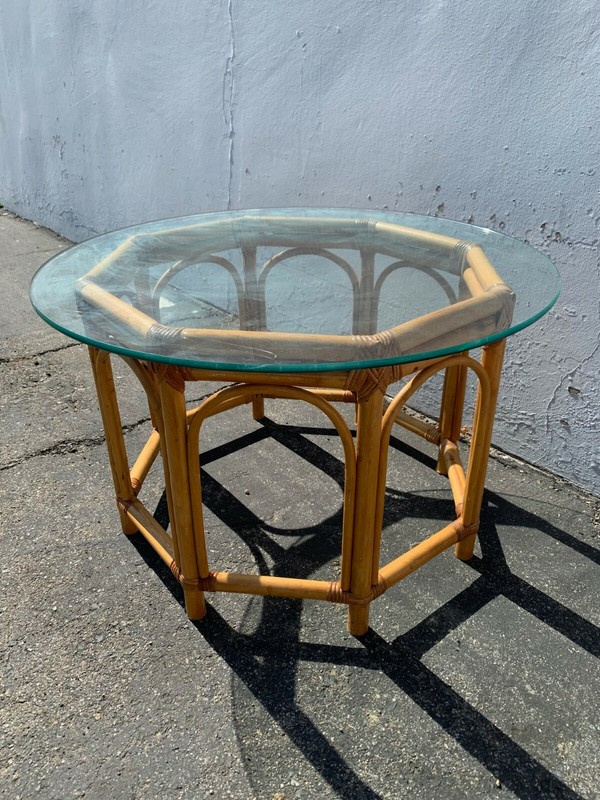 Boho Rattan Coffee / Side Table Bohemian Chic Style Accent Stand Chippendale C gallery