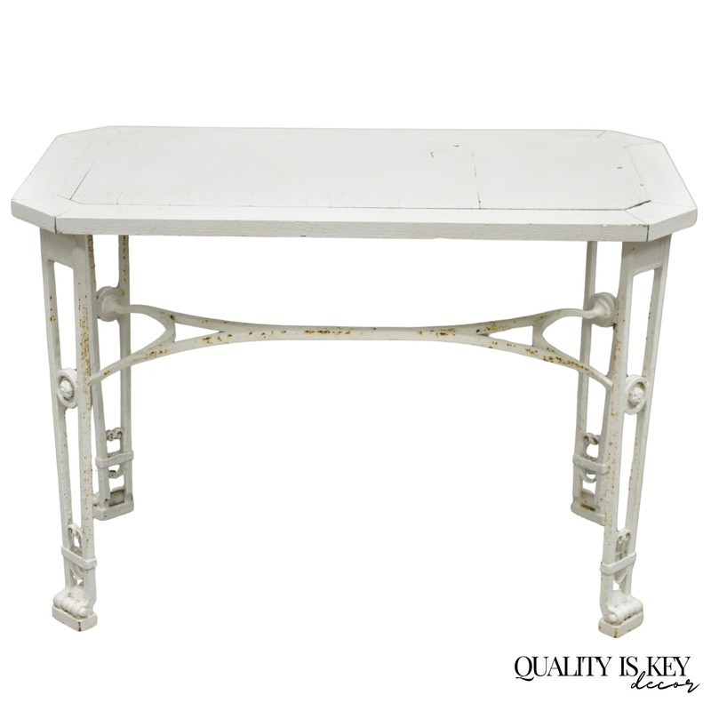 Antique Gothic Renaissance Wrought Iron Stretcher Base Potting Side Table (B)
