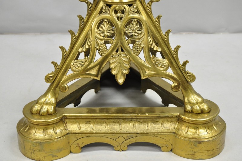 French Empire Renaissance Bronze Paw Foot Pedestal Base Round Glass Coffee Table gallery