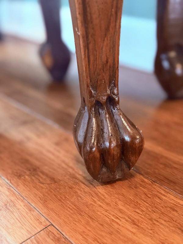 Vintage Asian Dragon Carved Lion Foot Wood Side Table Plant Stand 12.75” Tall gallery