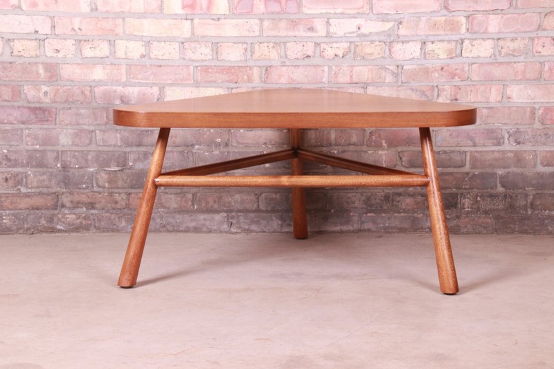Robsjohn-Gibbings for Widdicomb Walnut Triangular Coffee Table, Newly Refinished gallery