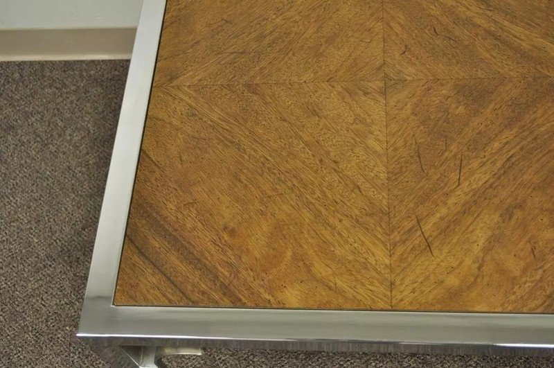 Vintage Mid Century Modern Chrome Fretwork & Walnut Square Side Table gallery