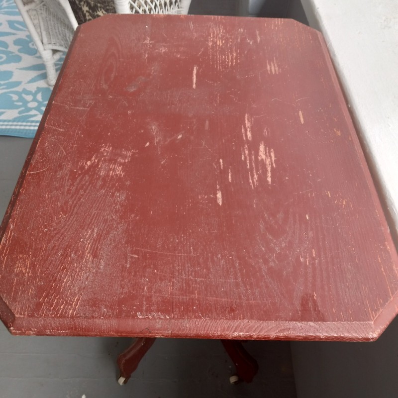 Antique Early Victorian Parlor table, painted red. Signed Uniontown, Pa gallery