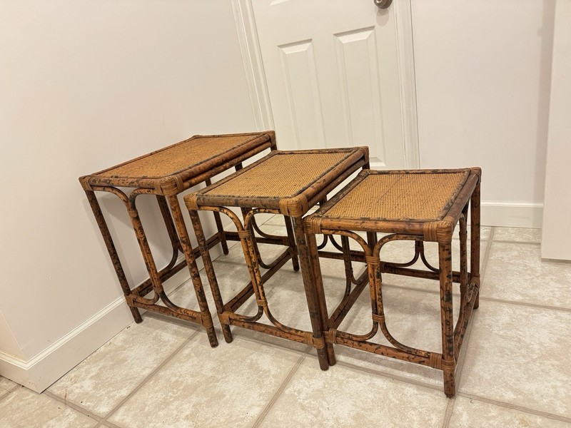 Vintage Bamboo & Wicker Nesting Tables - Set of 3, Boho Decor, Mid-Century Style gallery