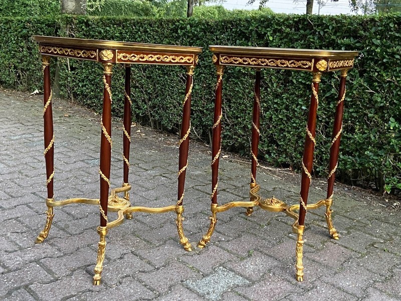 Tables Louis XVI Pair (2 pcs) Mahogany Marble Top Bronze Mounted French Elegance gallery