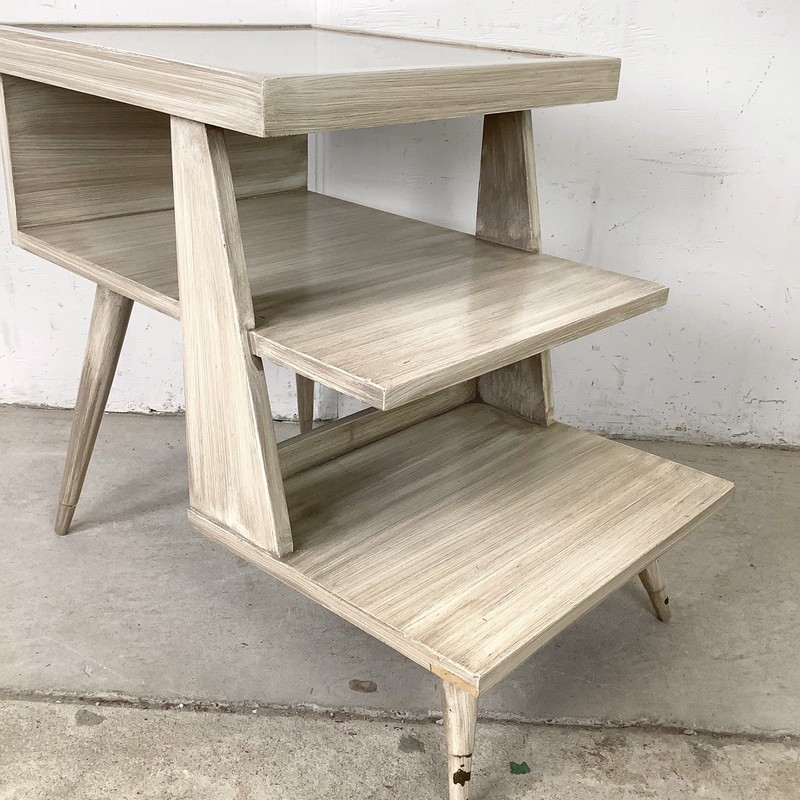 Pair Vintage American Three-Tier Step End Tables Cerused Finish gallery