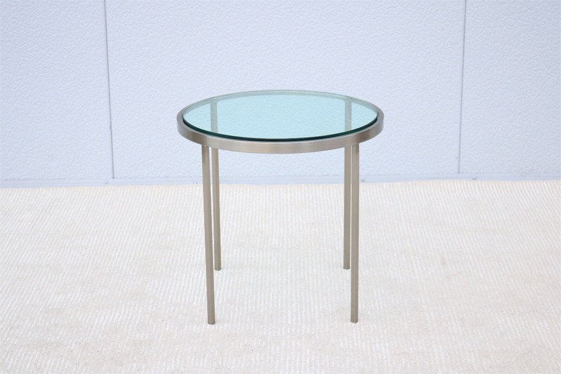 Mid-Century Modern Milo Baughman Round Glass and Stainless Steel Side End Table gallery