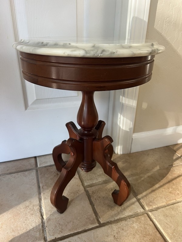 1950s Vintage Victorian Genuine Mahogany & Marble End Table gallery