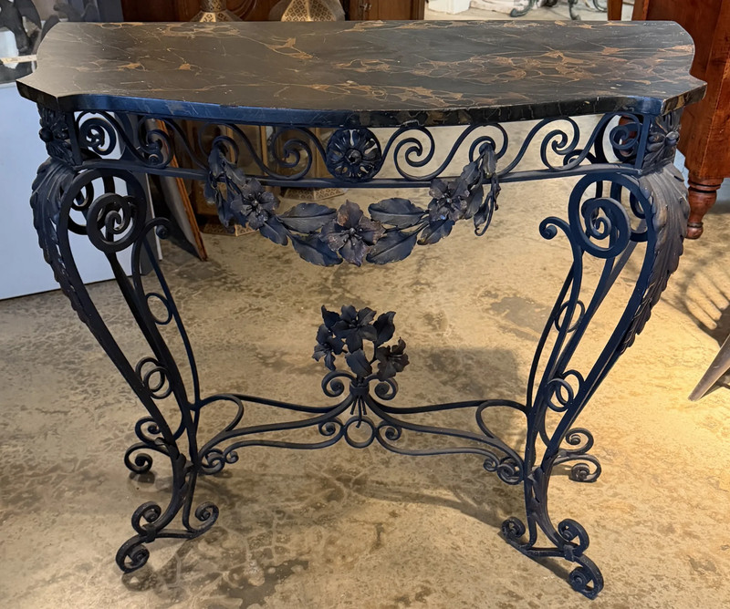 Iron Rococo Style Console with Faux Marble Top gallery