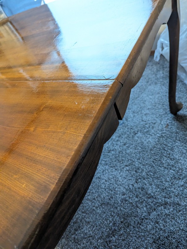 Vtg Solid Wood Dining Room Table -Med Dark Finish-Cabriole Legs-Wood Roller Feet gallery