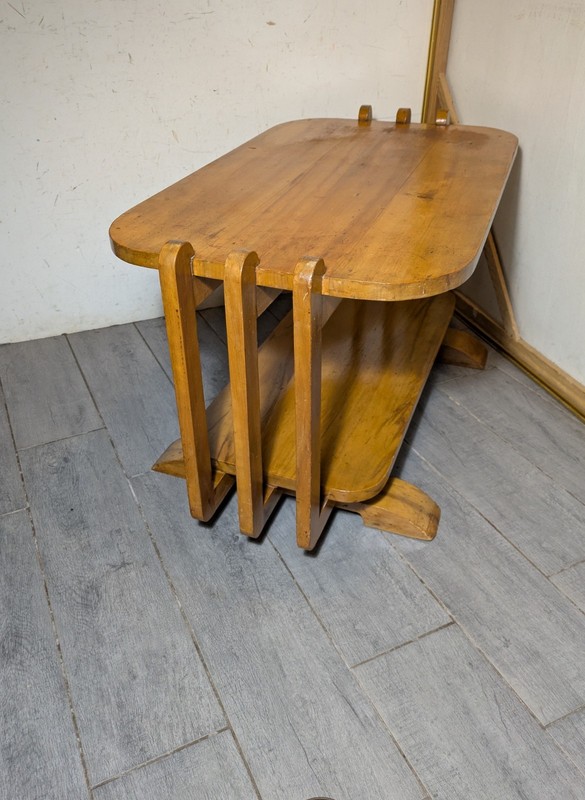 Antique 1930s Art Deco Streamline Moderne Waterfall Blonde Wood Coffee Table B33 gallery