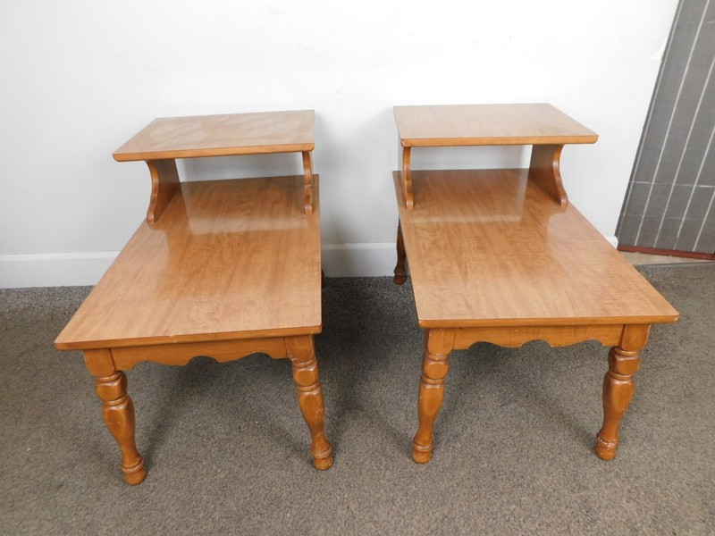 VTG Pair 1950s 2 Tier Step Tables End Lamp Laminate Wet Bar Top Solid Maple gallery