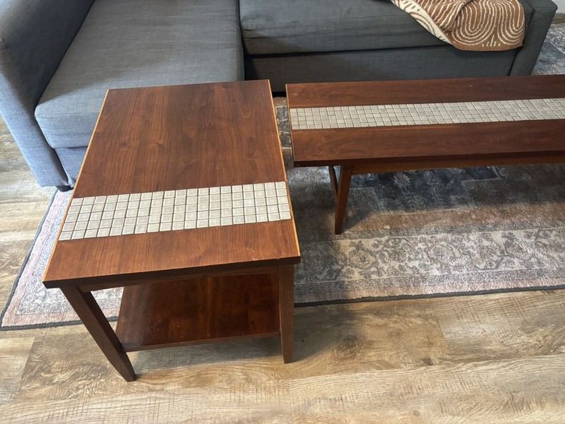 Vintage Lane Monte Carlo Walnut Tile Top Coffee & End Table Set MCM gallery