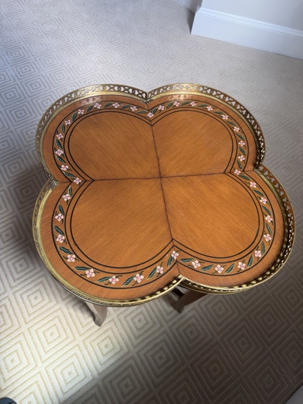 Theodore Alexander Clover Table With Brass Galleries And Painted Detail gallery