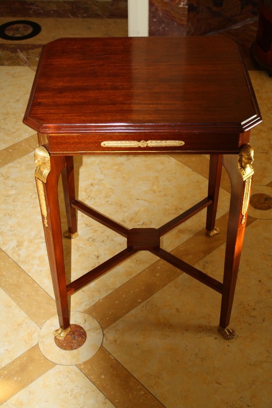 MAGNIFICENT 19C RUSSIAN NEO CLASSICAL BRONZE MOUNTED MAHOGANY TABLE ‘MUST SEE’