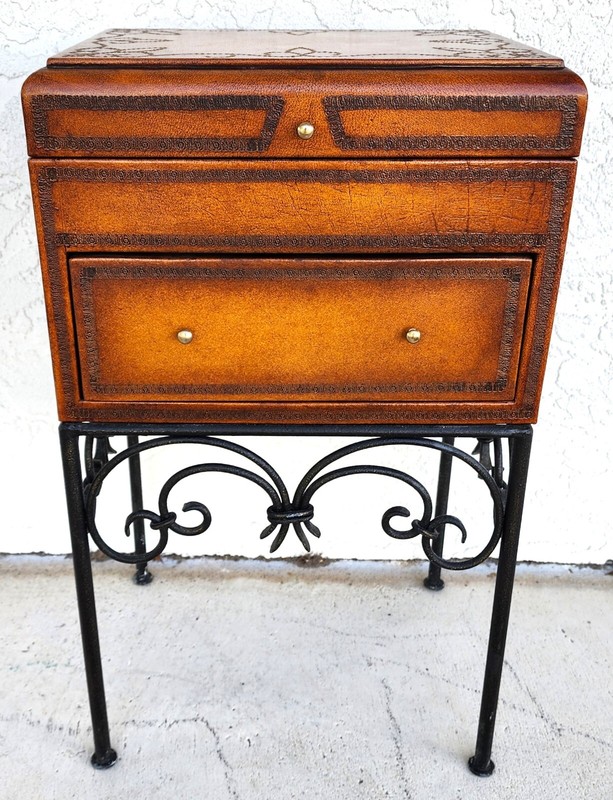 Italian Box Table Leather Wrapped Wrought Iron gallery
