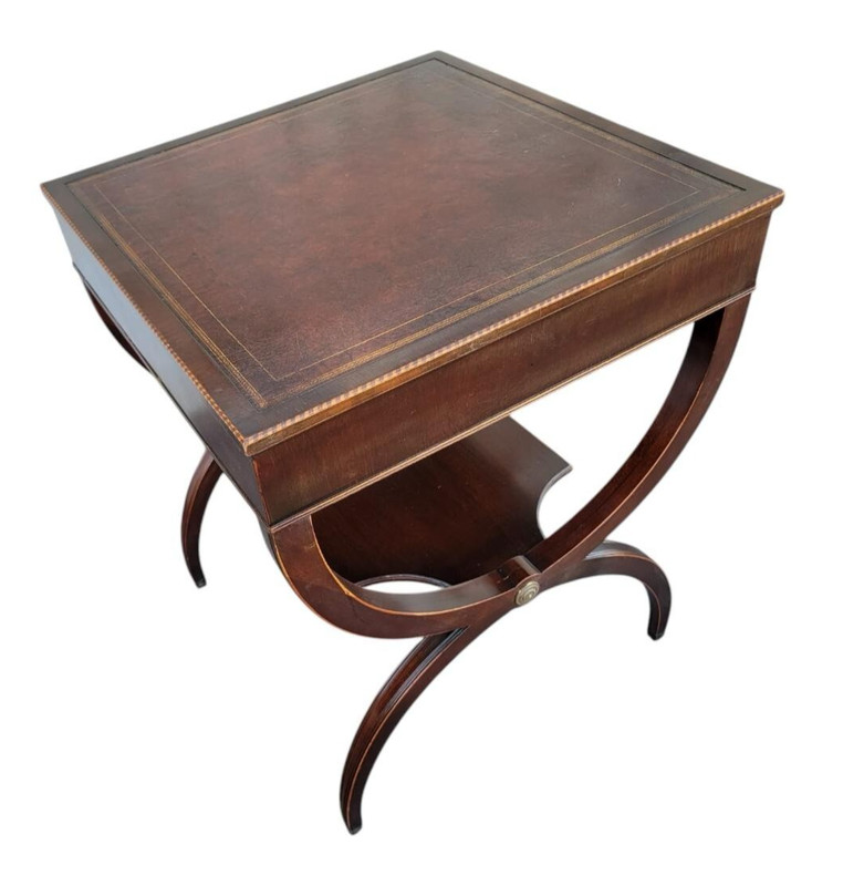 Antique Regency Mahogany Table Inlaid Leather Top 1 Drawer Stenciled Detail gallery