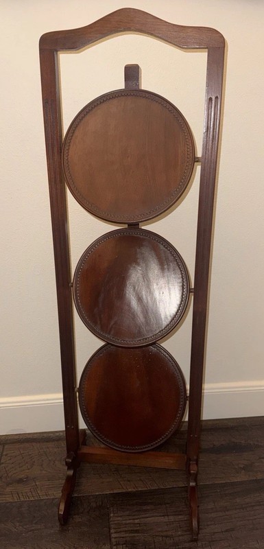 ANTIQUE VICTORIAN ENGLISH DARK OAK 3 TIER CAKE TEA DISPLAY STAND