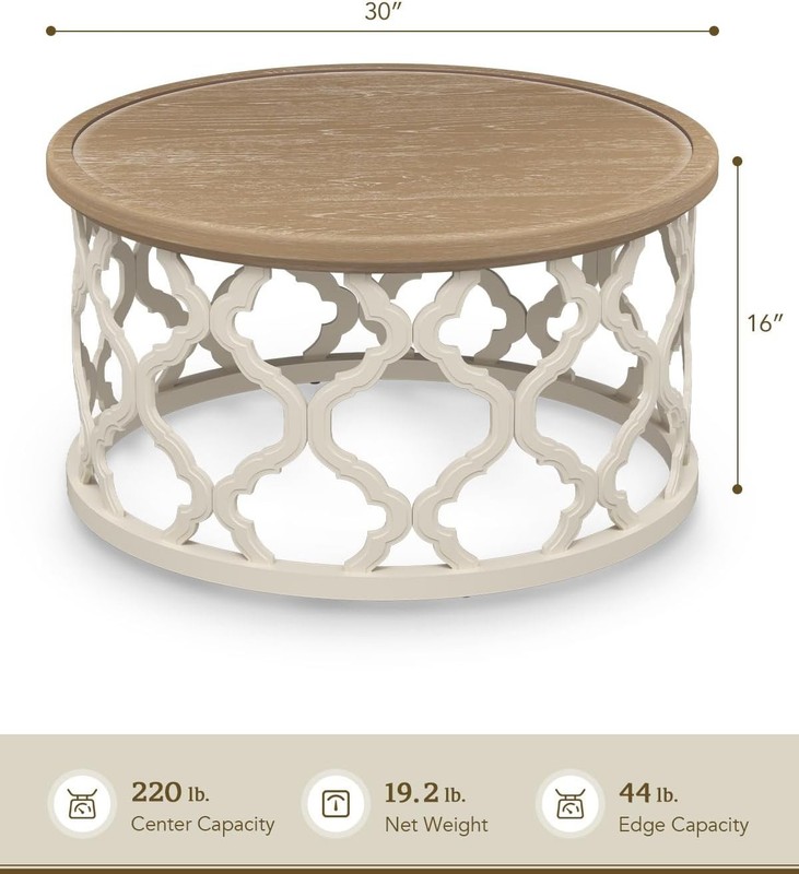 VONLUCE 30'' Farmhouse Round Coffee Table, Beige - Used gallery