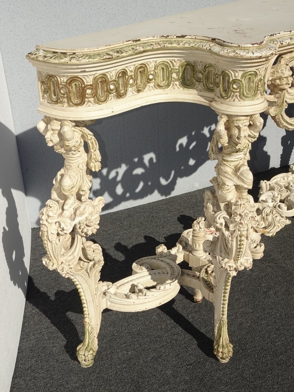 Ant. Italian Console Table White French Louis XIV Ornate Carved Rococo Figurines gallery
